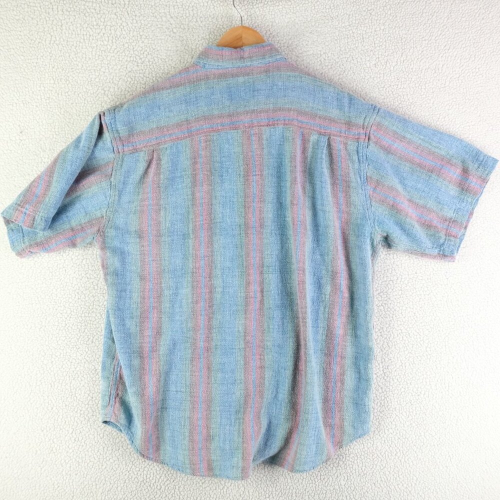 Muskoka Lakes Shirt Mens Laqrge Blue Red Striped Button Up Textured Vintage 90s - Picture 3 of 8